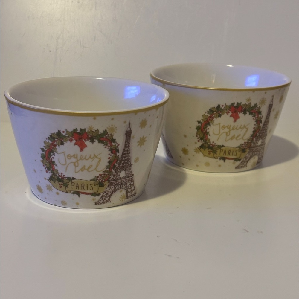 222Fifth Joyeux Noel Eiffel Tower Bowls. Set Of 2